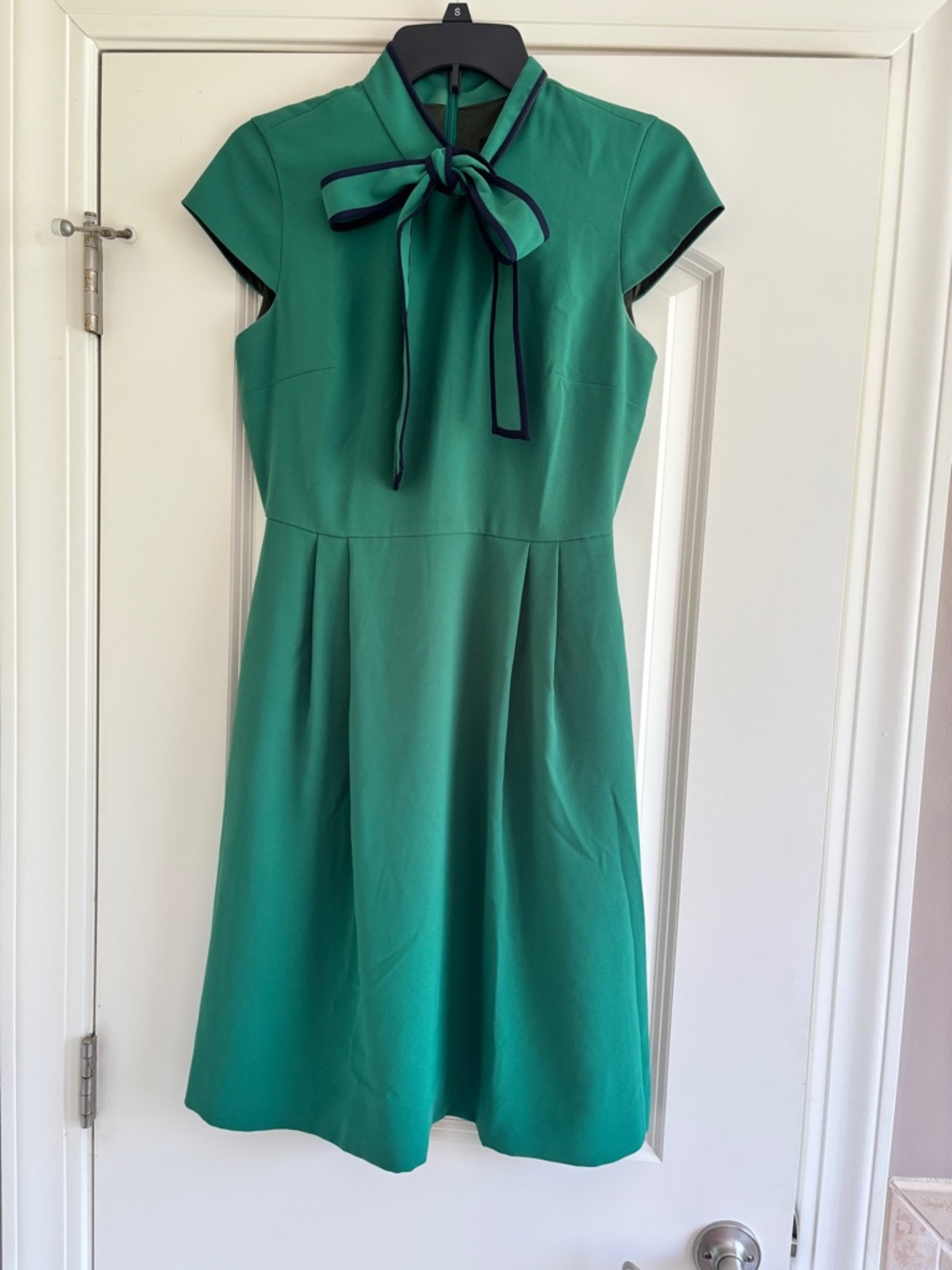 J.Crew Emerald Green Tie Neck Cap Sleeve Dress